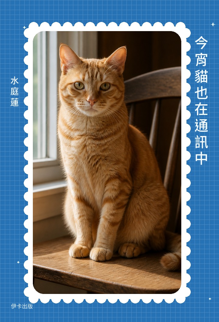 書封範例：橘貓坐在木椅上